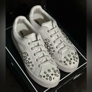 Karl Lagerfeld Silver-Embellished White Sneakers